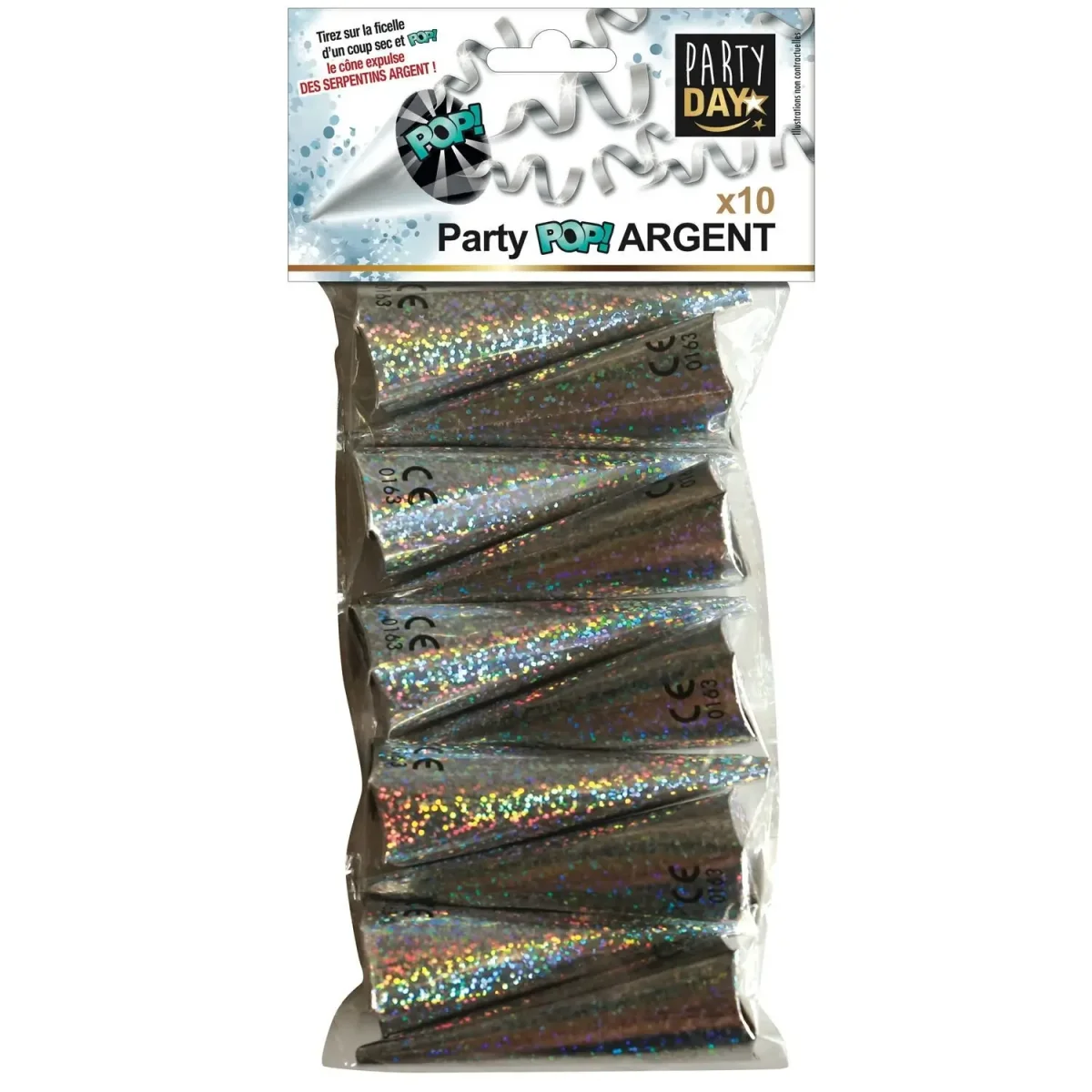 Cône de fête à ficelle Serpentins Argentés x10 – PARTYDAY – Image 2