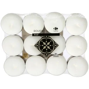 24 bougies chauffe-plats blanches godet or