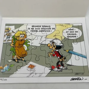 Les Petits Hommes – Renaud et Cédille : Puzzle offset signé par Seron